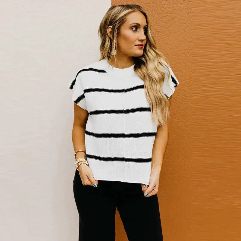 2024 Summer Pullover Short Sleeve Knitting Tops For Women