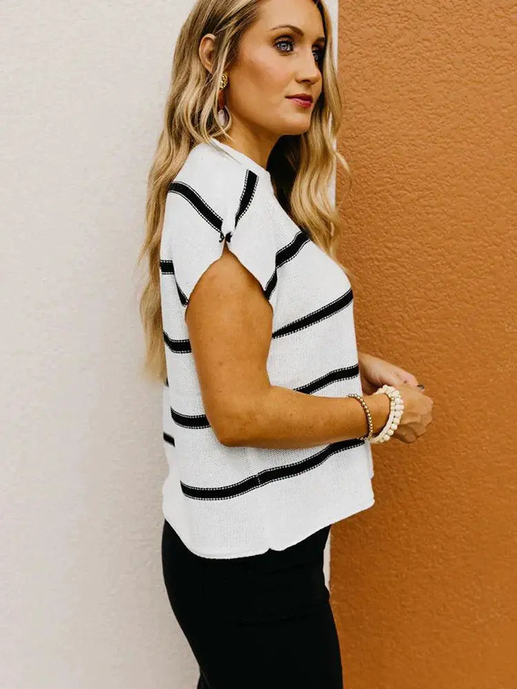 2024 Summer Pullover Short Sleeve Knitting Tops For Women