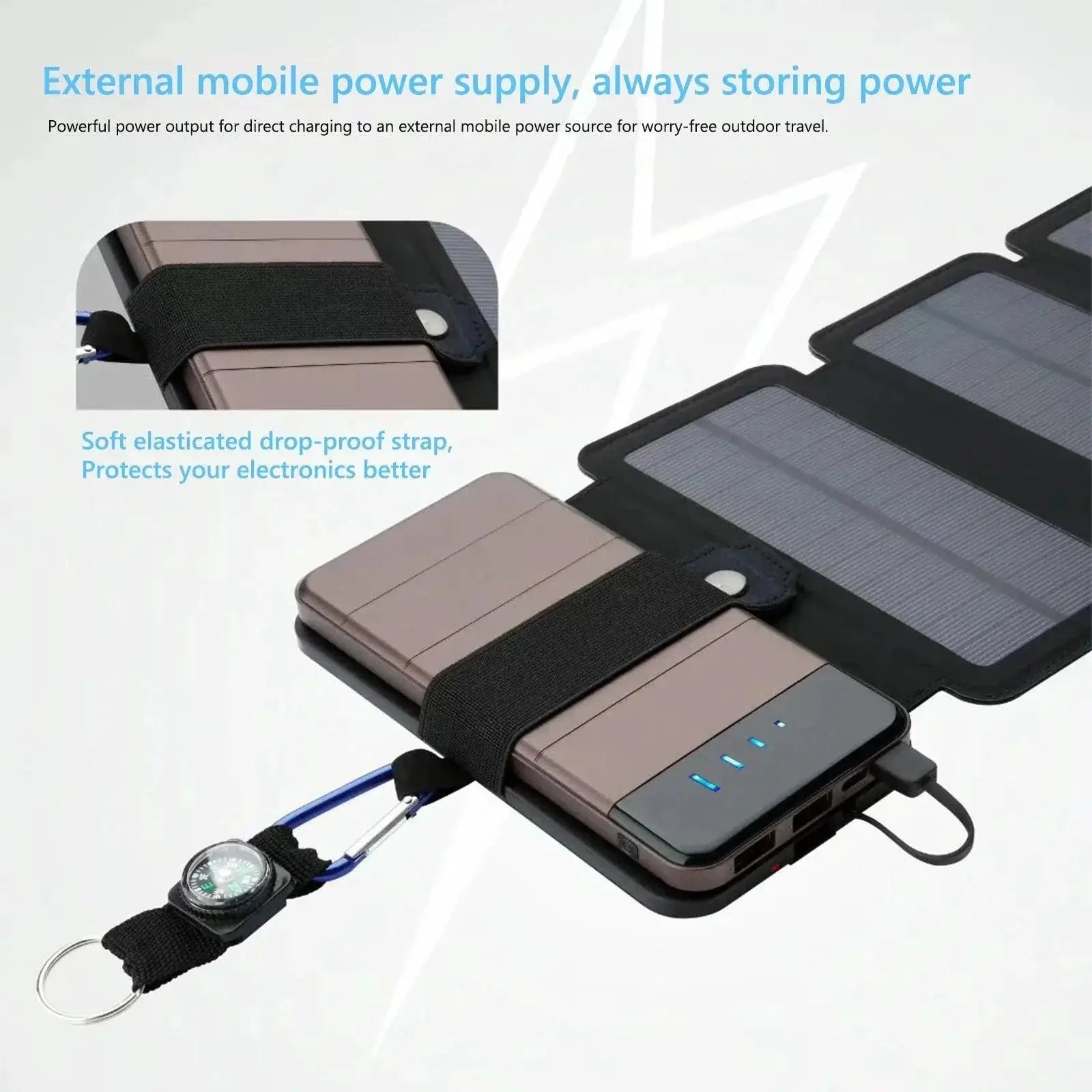 20W Foldable Solar Power Bank With USB Charger And Compass