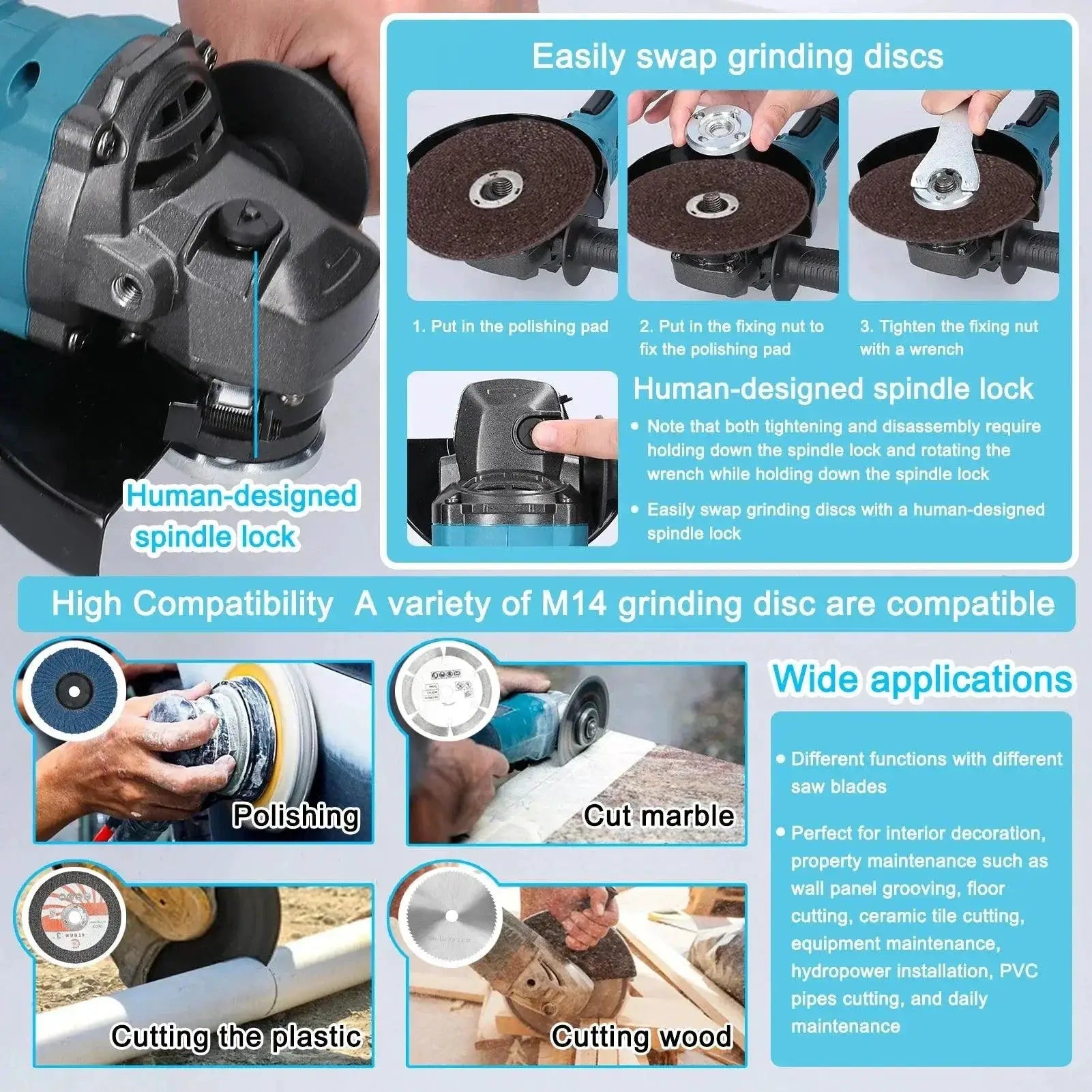21V 125mm M14 Brushless Angle Grinder for Cutting Tasks