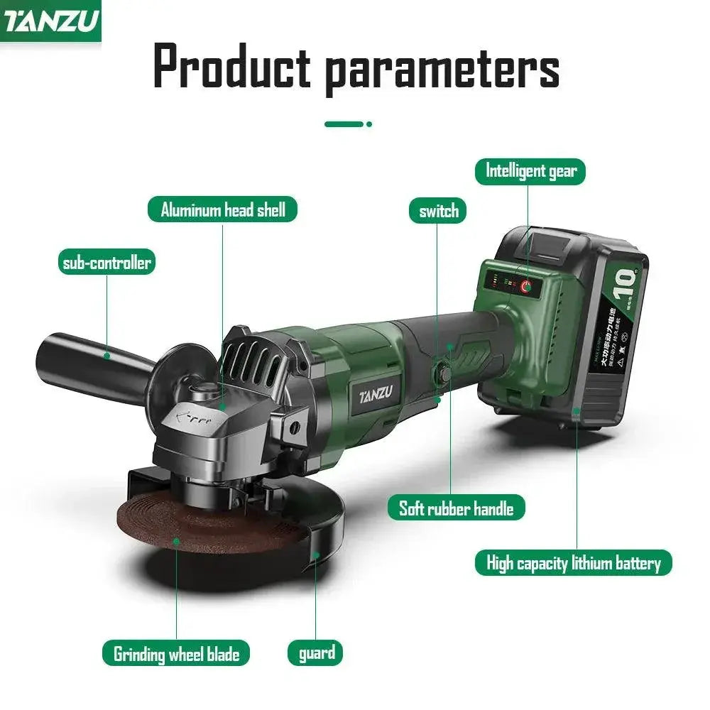 21V Brushless Cordless Angle Grinder 4 Inch Electric Tool