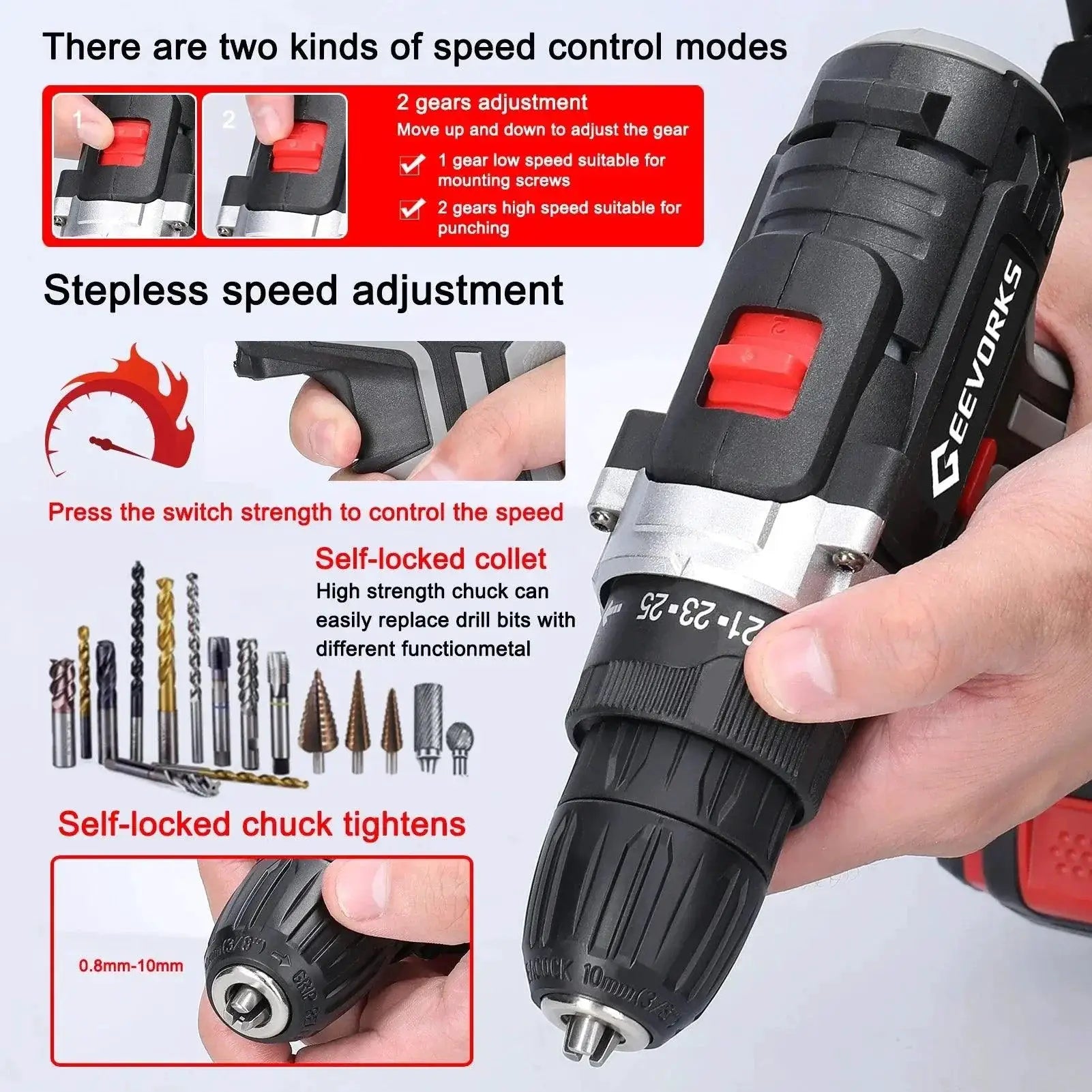21V Cordless Impact Drill 3 - In - 1 Electric Screwdriver Kit