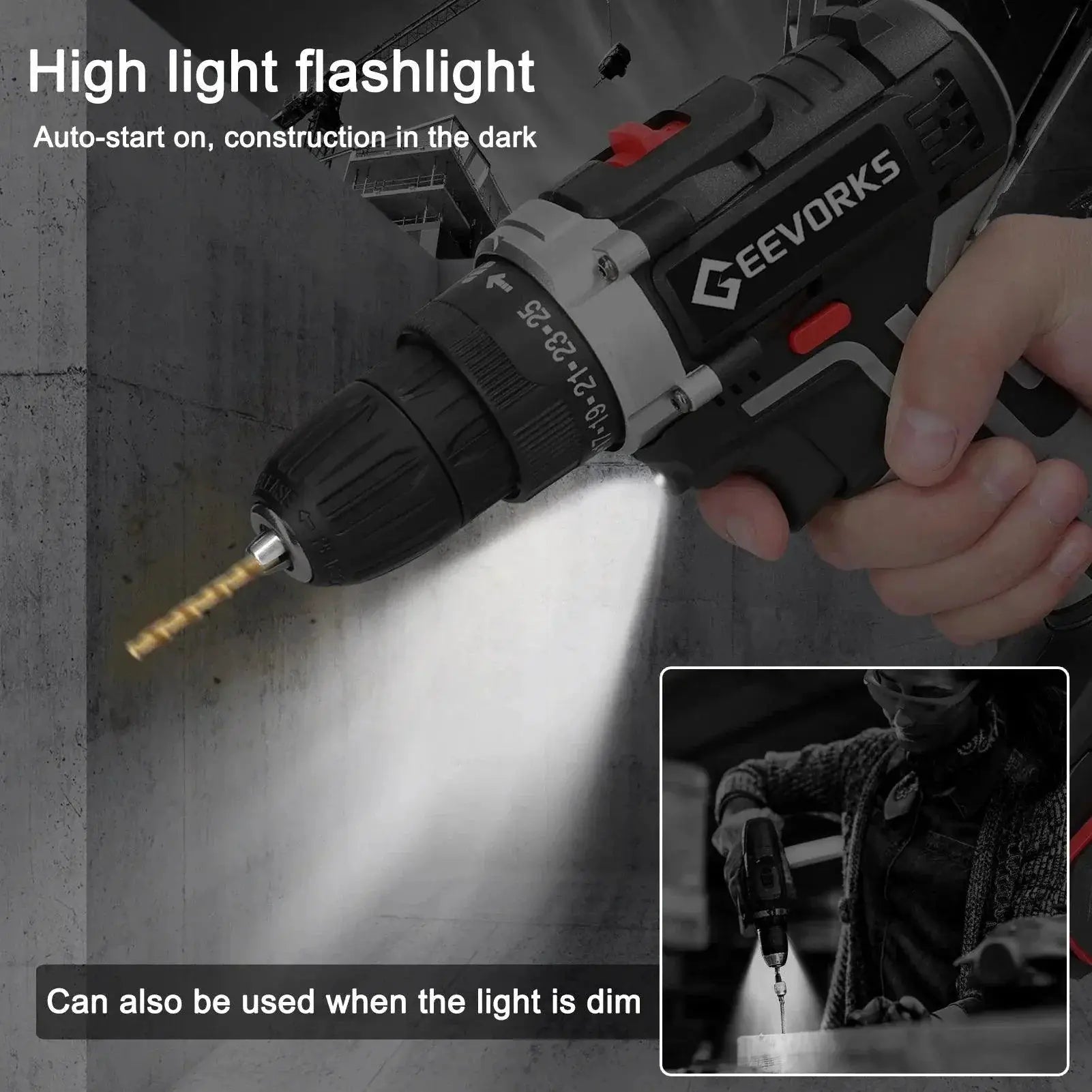 21V Cordless Impact Drill 3 - In - 1 Electric Screwdriver Kit