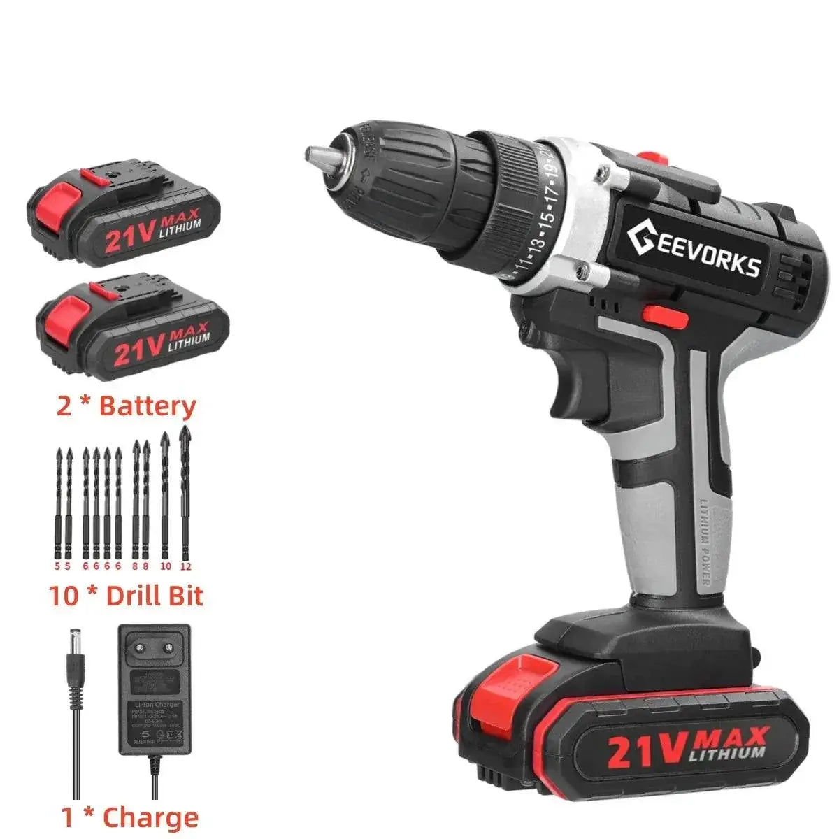 21V Cordless Impact Drill 3 - In - 1 Electric Screwdriver Kit