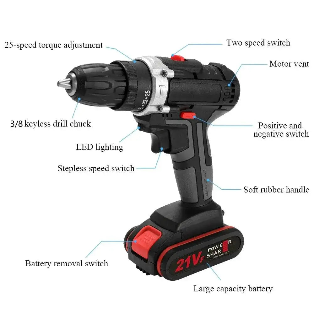 21V High Power Cordless Impact Drill for DIY Projects