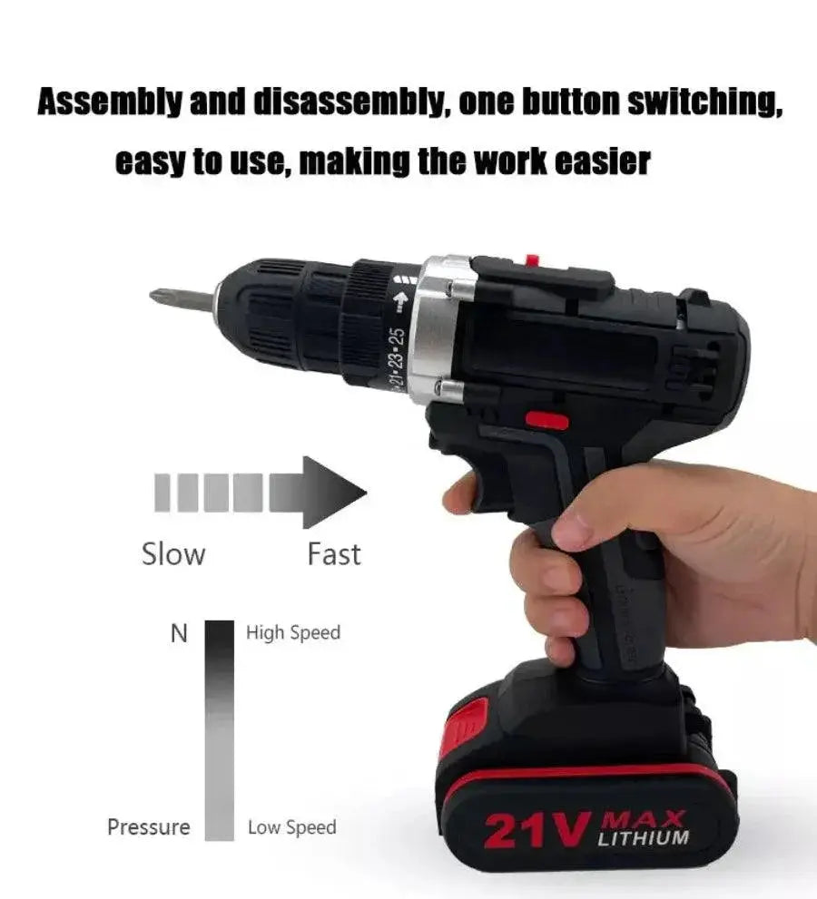 21V High Power Cordless Impact Drill for DIY Projects