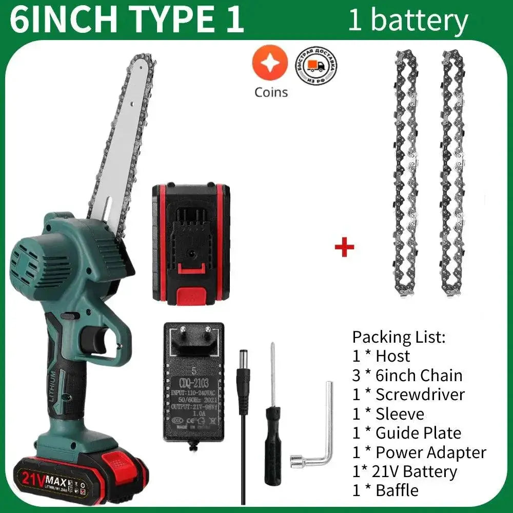 21V Portable Mini Electric Pruning Saw Rechargeable Chainsaw