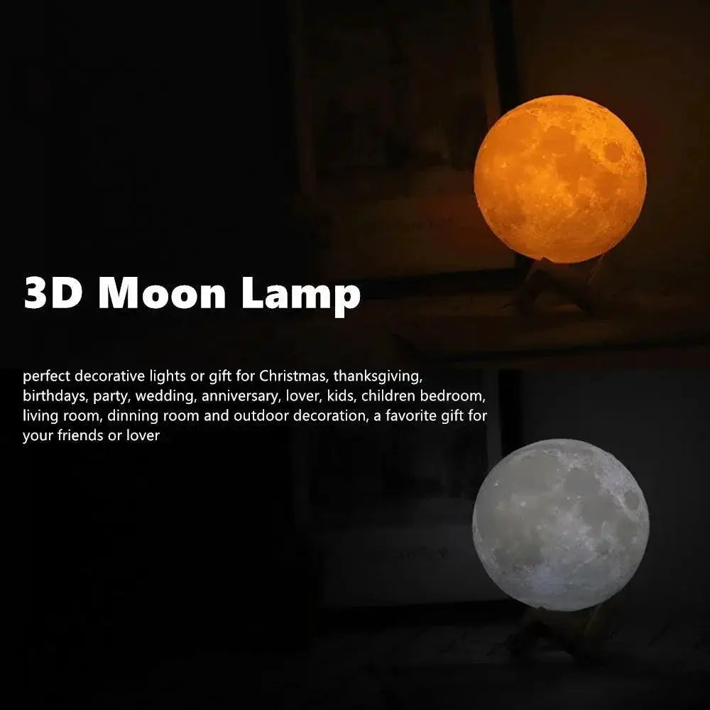 Moon Light 3D Printed Moon Lamp With Stand USB Kids Light