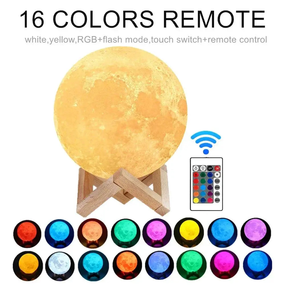 Moon Light 3D Printed Moon Lamp With Stand USB Kids Light