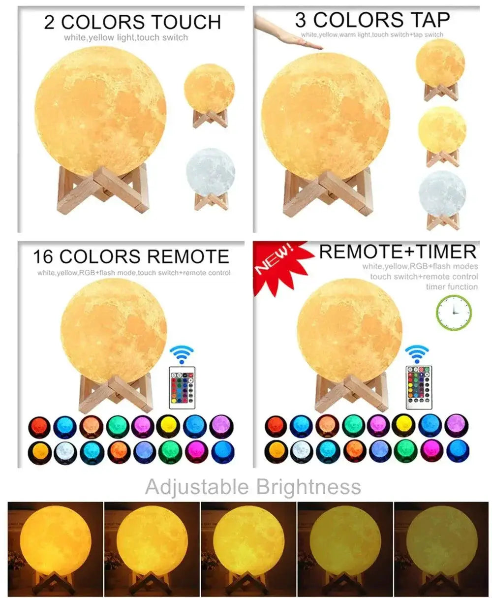 Moon Light 3D Printed Moon Lamp With Stand USB Kids Light