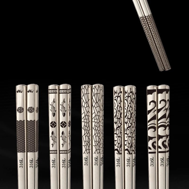 24cm Korean Chopsticks 316L Stainless Steel Laser Engraving Anti Skid