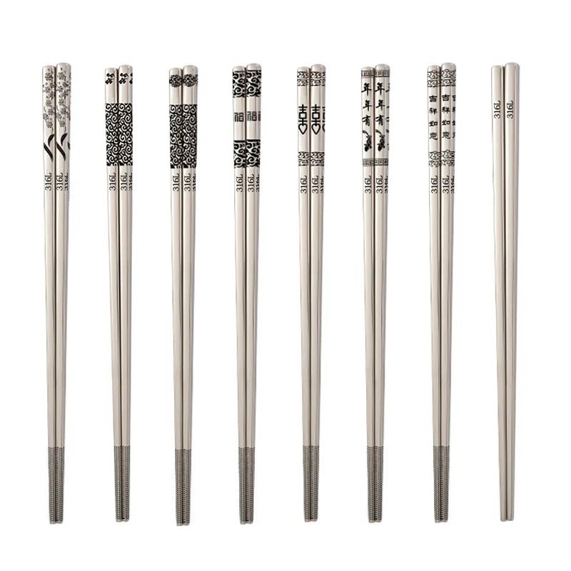 24cm Korean Chopsticks 316L Stainless Steel Laser Engraving Anti Skid