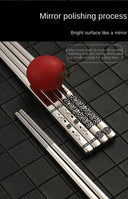 24cm Korean Chopsticks 316L Stainless Steel Laser Engraving Anti Skid
