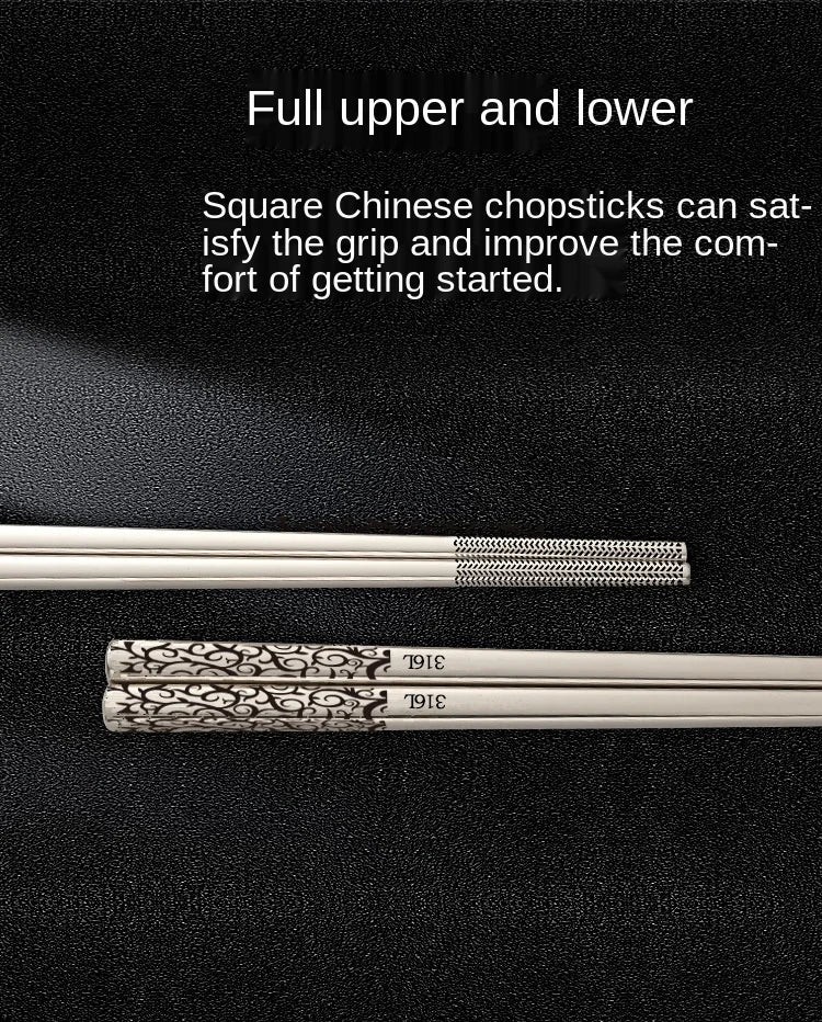 24cm Korean Chopsticks 316L Stainless Steel Laser Engraving Anti Skid