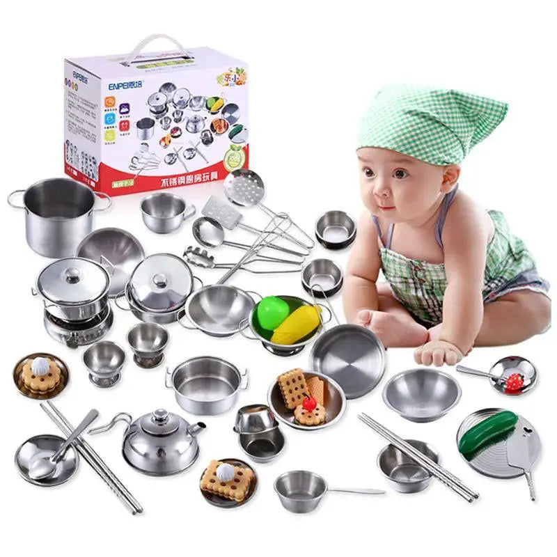Kids Stainless Steel Kitchen Cookware Set 25 Piece For Fun - OurLum.com