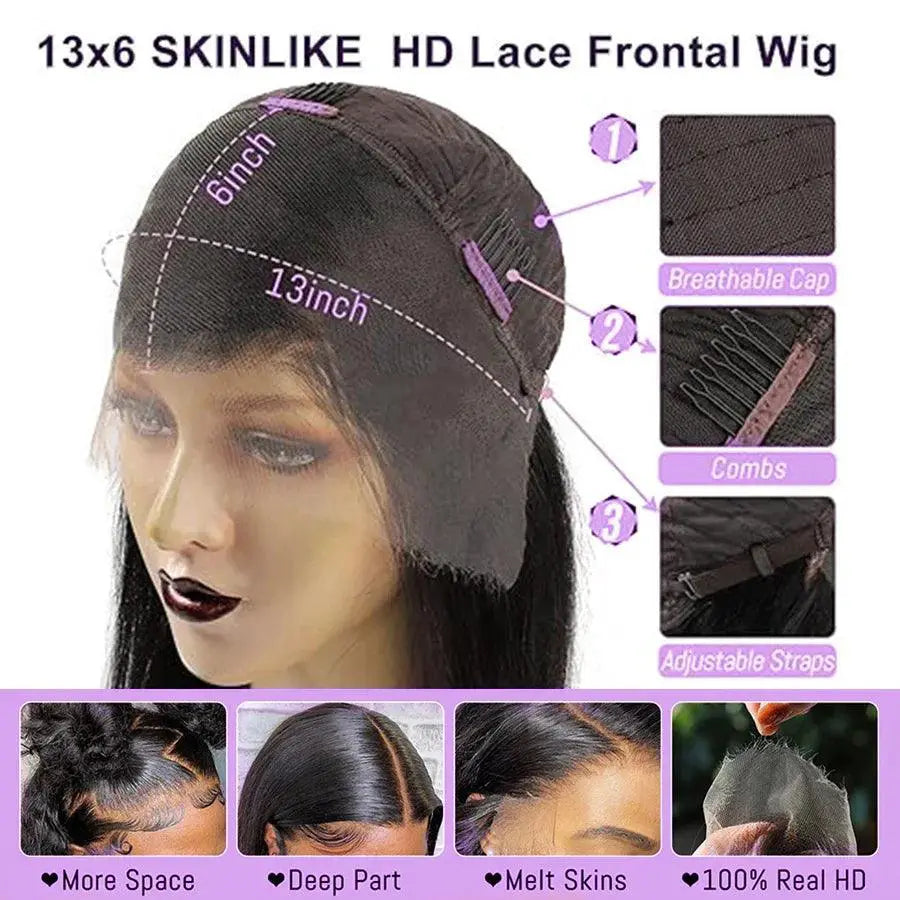 250 Density 13x6 HD Lace Frontal Deep Wave Virgin Hair Wig
