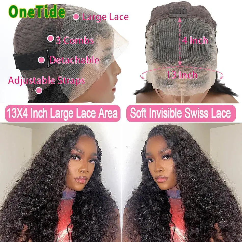 Remy 250 Density Deep Wave Lace Front Curly Human Hair Wig
