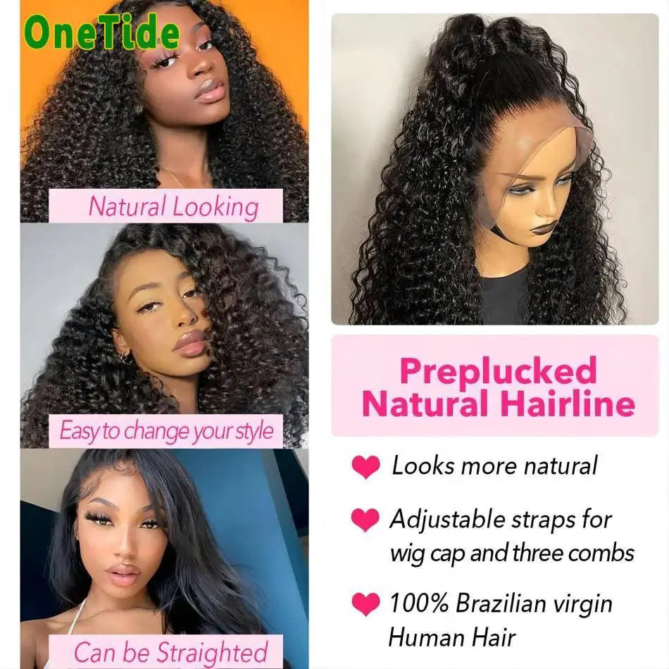 Remy 250 Density Deep Wave Lace Front Curly Human Hair Wig