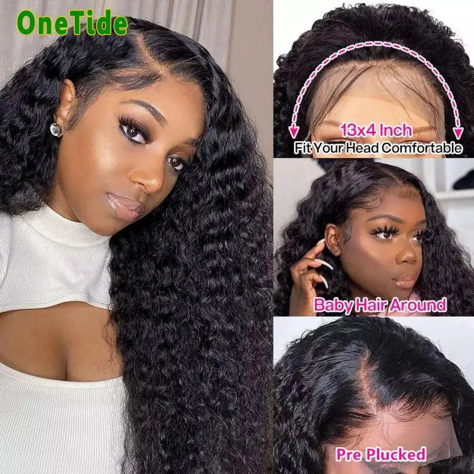 Remy 250 Density Deep Wave Lace Front Curly Human Hair Wig