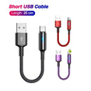 25cm Short Nylon Charger Data Cable Micro USB Type C Cables