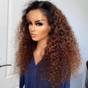26 Inch Ombre Blonde Brown Curly Lace Front Wig Heat Resistant