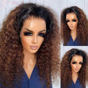 26 Inch Ombre Blonde Brown Curly Lace Front Wig Heat Resistant