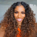 26 Inch Ombre Blonde Brown Curly Lace Front Wig Heat Resistant