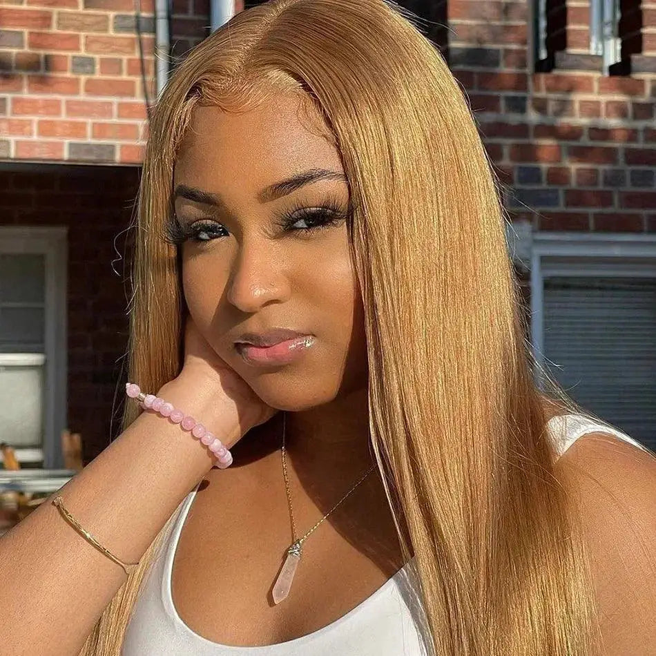 Honey Blonde Human Hair Lace Front Wig HD Lace Pre Plucked
