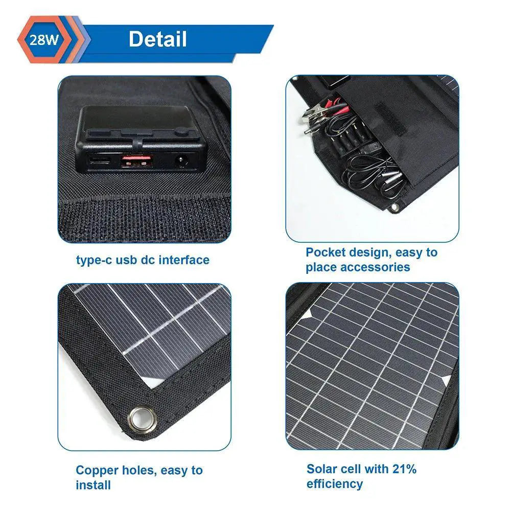 28W Foldable Solar Panel Charger With Dual USB Ports