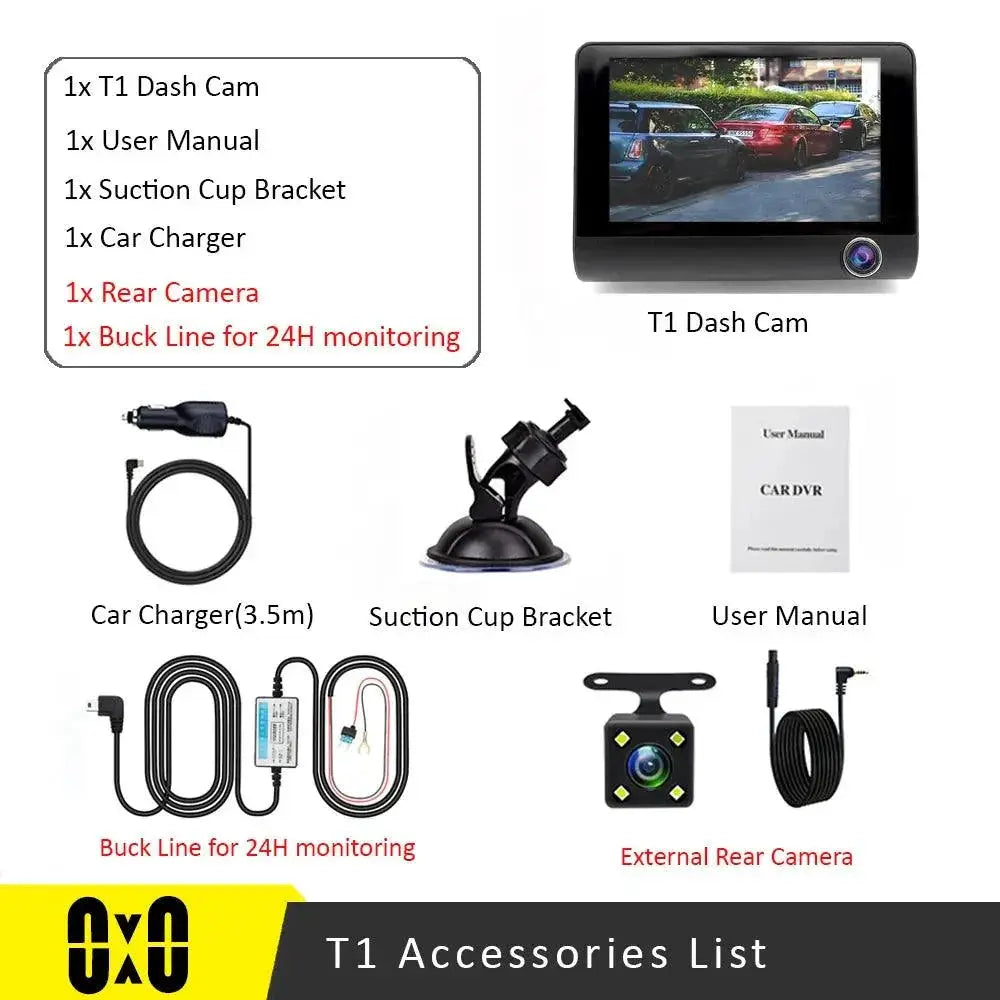 3 Camera Dash Cam Triple Front Rear Side Setup Vision