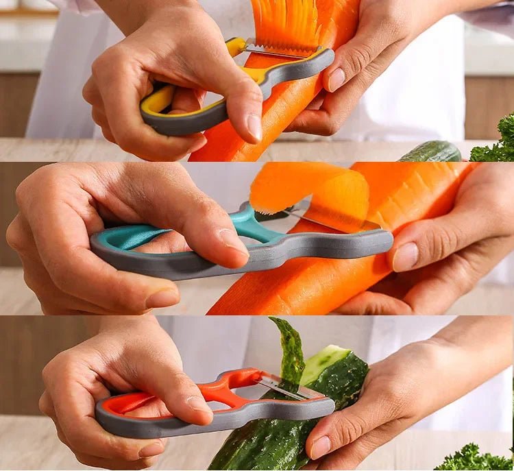 3 Piece Stainless Steel Fruit And Vegetable Peeler Set With Non Slip Handle Plus