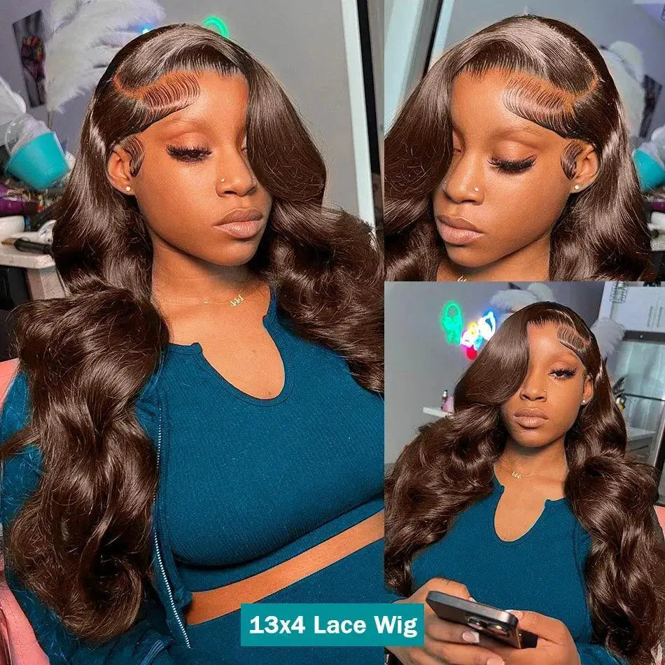 30 - 36 Inch Chocolate Brown Body Wave Lace Front Wig Remy