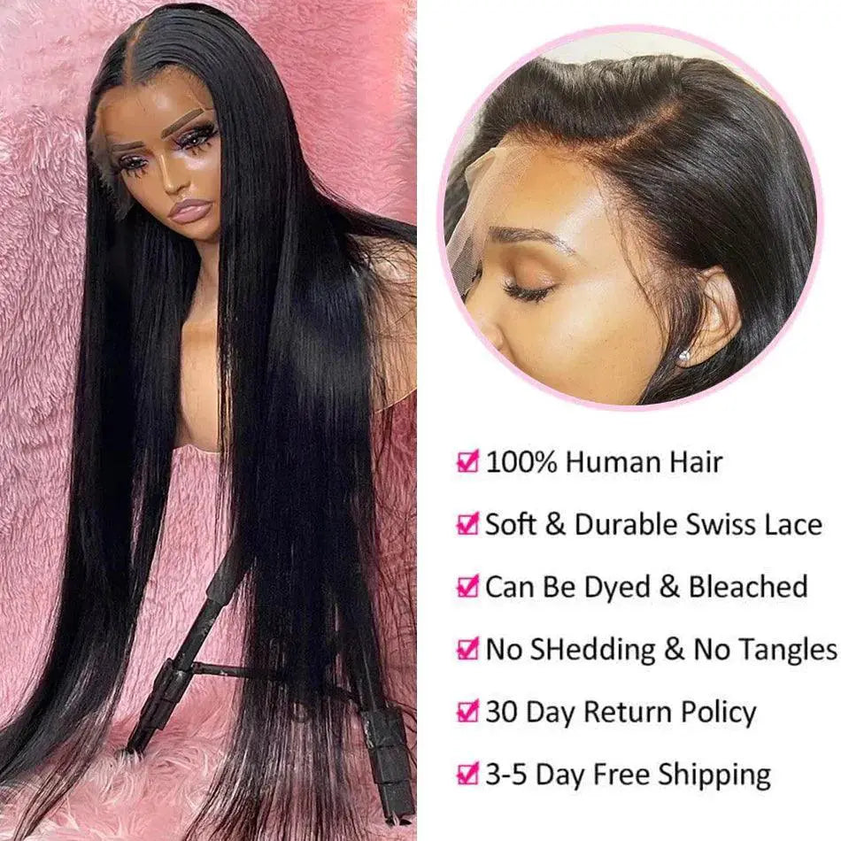 30 Inch Brazilian Straight Lace Front Wig Remy Human Hair