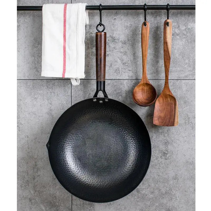 Konco 32cm Noncoated Cast Iron Wok Pan For Gas Induction