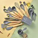 34-Piece Eco-Friendly Silicone Kitchen Utensil Set with Wooden Handles