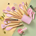 34-Piece Eco-Friendly Silicone Kitchen Utensil Set with Wooden Handles