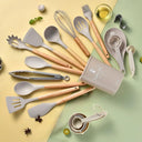 34-Piece Eco-Friendly Silicone Kitchen Utensil Set with Wooden Handles