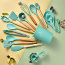 34-Piece Eco-Friendly Silicone Kitchen Utensil Set with Wooden Handles