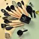 34-Piece Eco-Friendly Silicone Kitchen Utensil Set with Wooden Handles