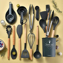 34-Piece Eco-Friendly Silicone Kitchen Utensil Set with Wooden Handles