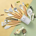 34-Piece Eco-Friendly Silicone Kitchen Utensil Set with Wooden Handles