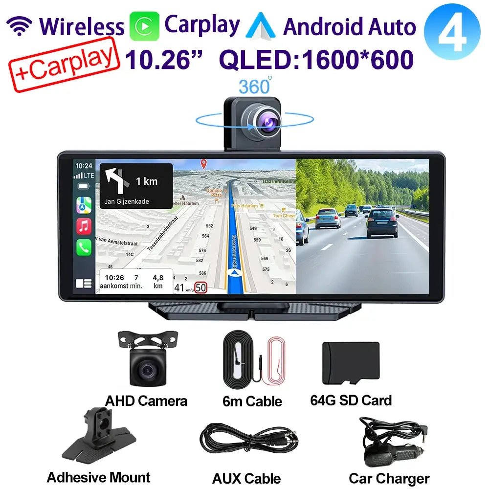 360 Dash Cam for CarPlay with 4K Front