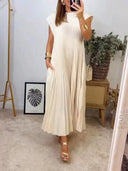 Stunning Pleated Round Neck Maxi Dress
