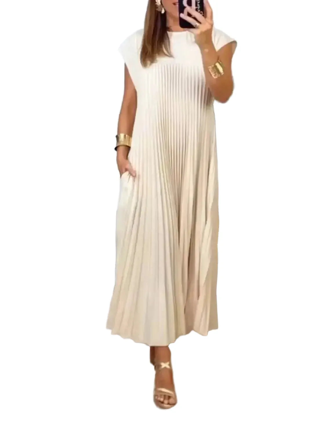 Stunning Pleated Round Neck Maxi Dress — product view 1