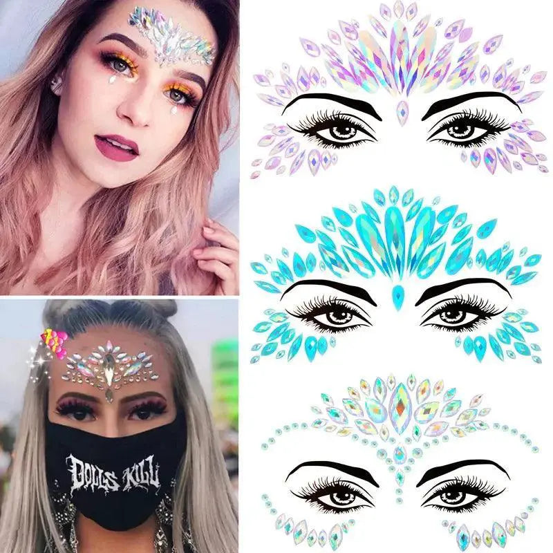 3D Glitter Face Jewels Temporary Tattoo Stickers Sparkle
