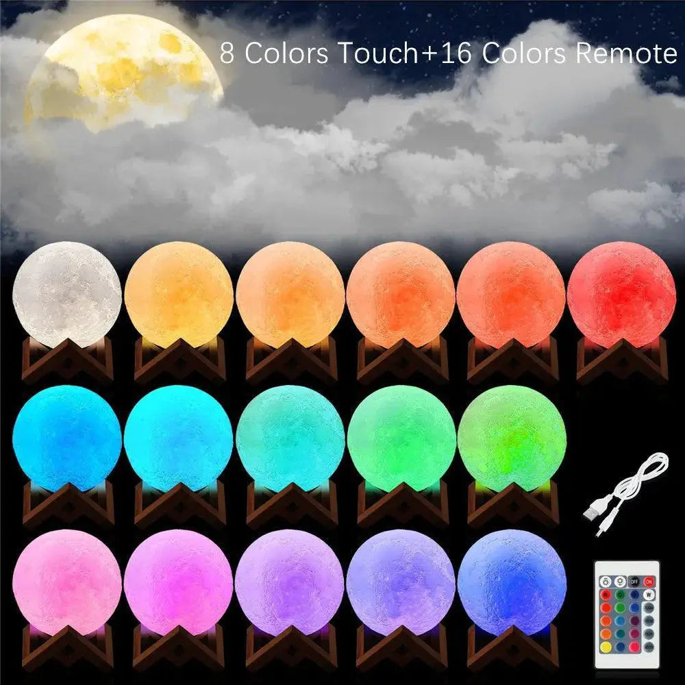 3D Moon Lamp Night Light Remote Control Touch LED Globe