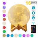 3D Printed Rechargeable Moon Lamp With 16 Color Remote LED