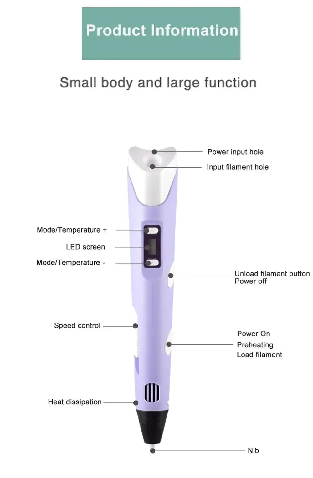 3D Printing Pen for Kids LED Display PLA and ABS Compatible