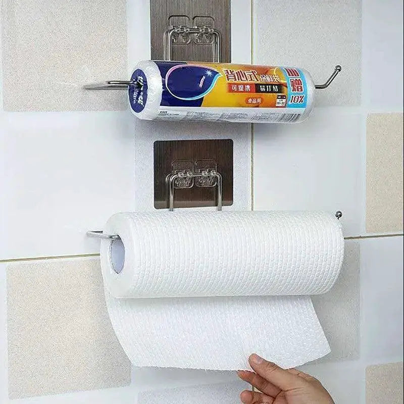 Stainless Steel 4 In 1 Kitchen Paper Towel Hook Organizer