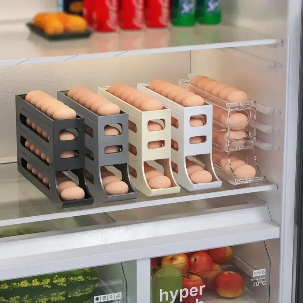 4 Layer Automatic Rolling Egg Dispenser For Refrigerator Storage Box Space Saver XL